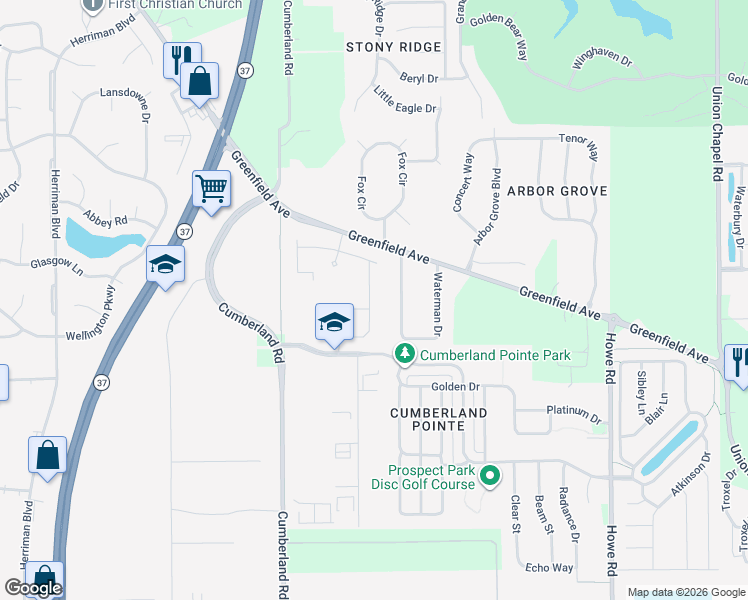 map of restaurants, bars, coffee shops, grocery stores, and more near 15700 Tundra Pointe in Noblesville