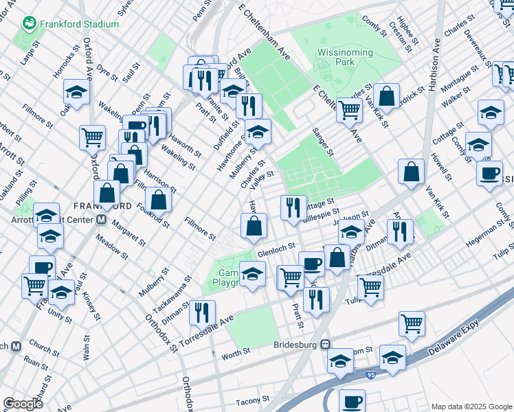 map of restaurants, bars, coffee shops, grocery stores, and more near 1879 Haworth Street in Philadelphia