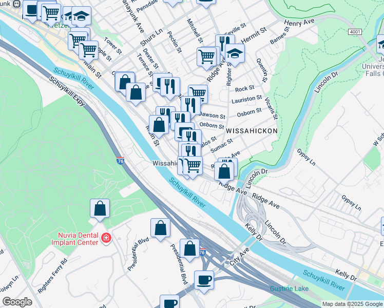 map of restaurants, bars, coffee shops, grocery stores, and more near 5113 Rochelle Avenue in Philadelphia