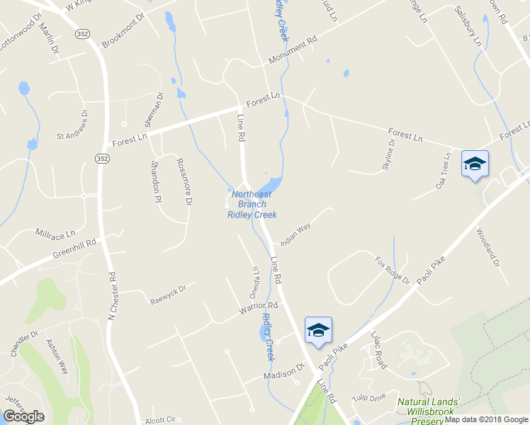 map of restaurants, bars, coffee shops, grocery stores, and more near 67 Line Road in Malvern