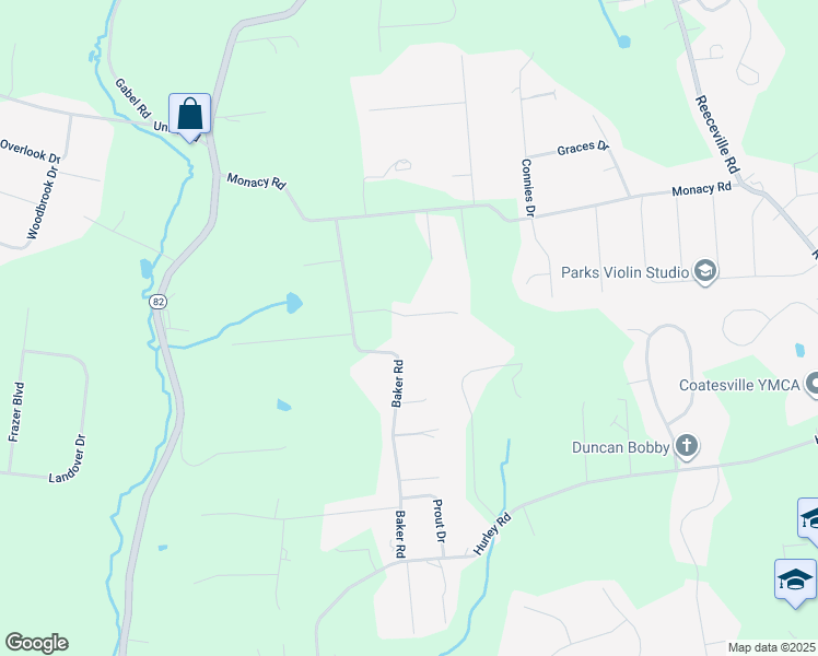 map of restaurants, bars, coffee shops, grocery stores, and more near 40 Fox Lane in Coatesville