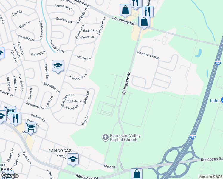 map of restaurants, bars, coffee shops, grocery stores, and more near 39 Springside Road in Westampton