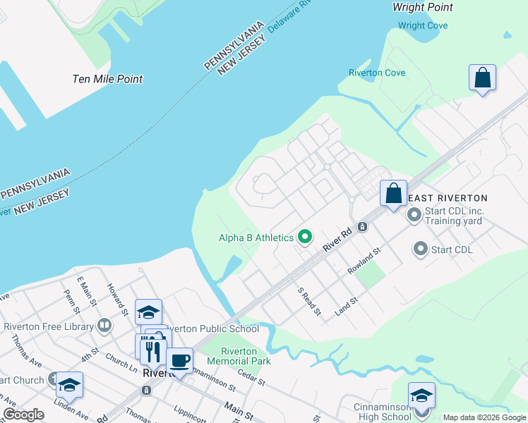 map of restaurants, bars, coffee shops, grocery stores, and more near 220 Nathan Drive in Cinnaminson