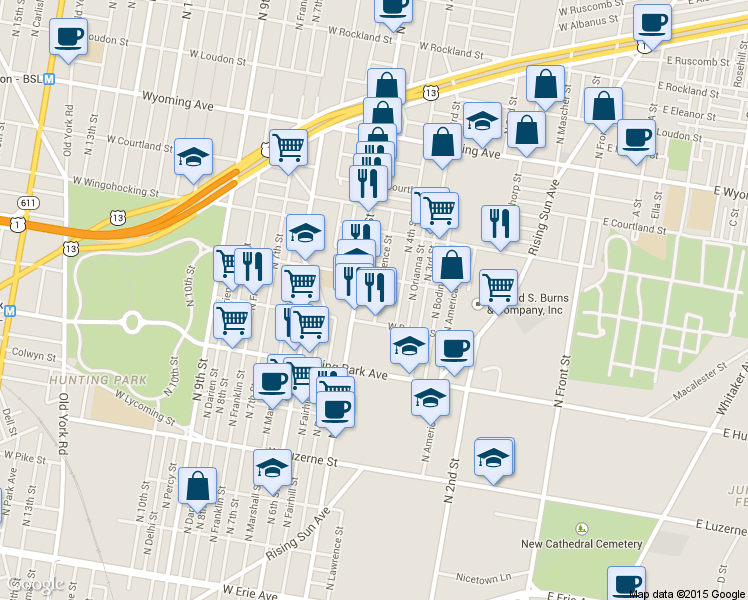 map of restaurants, bars, coffee shops, grocery stores, and more near Saint Paul Street in Philadelphia