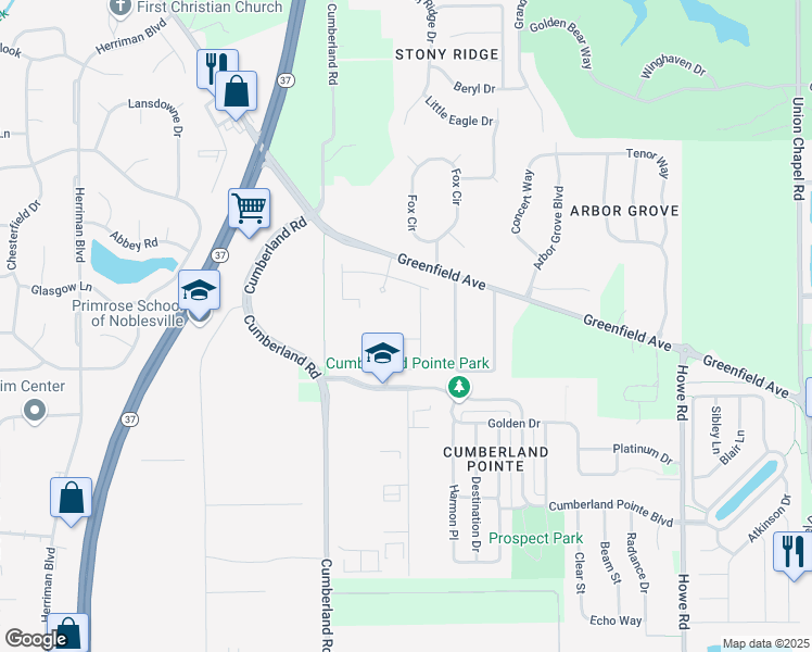 map of restaurants, bars, coffee shops, grocery stores, and more near 15800 Navigation Way in Noblesville