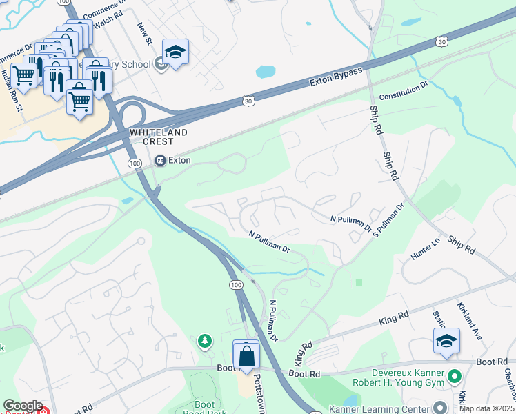 map of restaurants, bars, coffee shops, grocery stores, and more near 526 Astor Square in West Chester