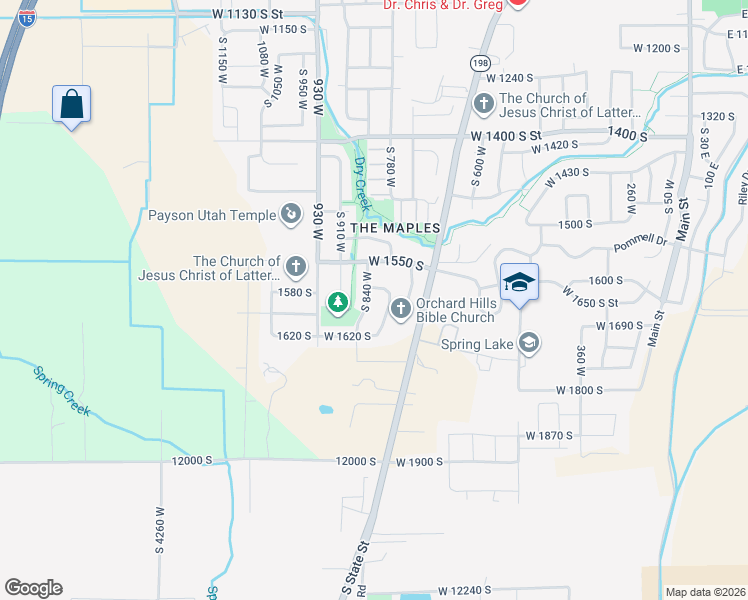 map of restaurants, bars, coffee shops, grocery stores, and more near 1589 South 840 West in Payson