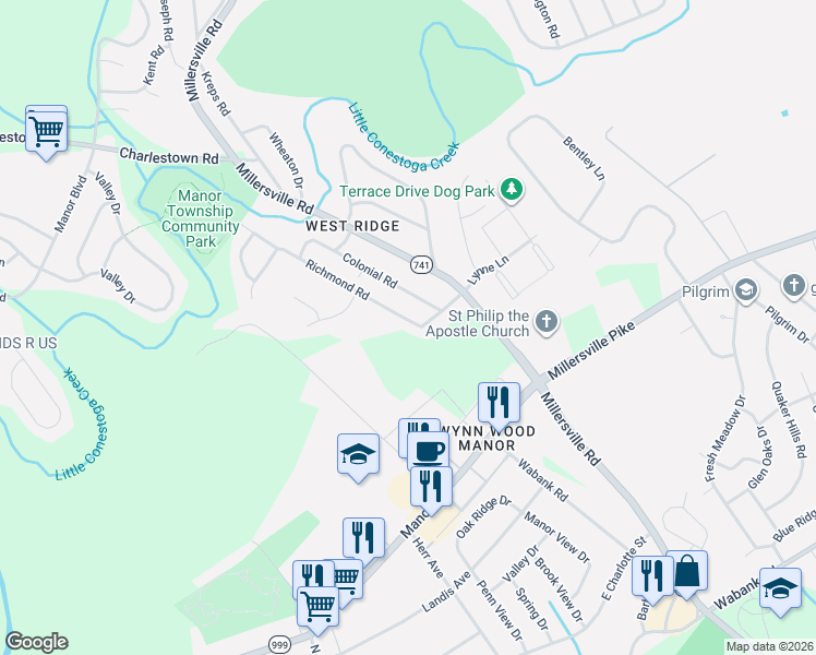map of restaurants, bars, coffee shops, grocery stores, and more near 1132 Richmond Road in Lancaster
