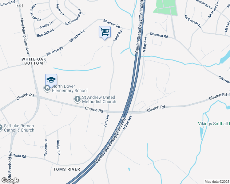 map of restaurants, bars, coffee shops, grocery stores, and more near 1759 Todd Road in Toms River