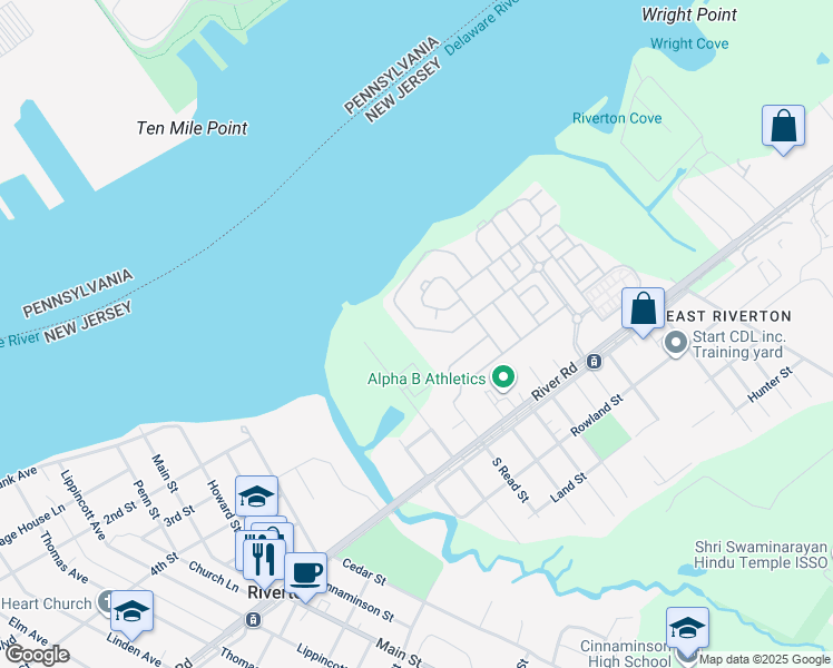 map of restaurants, bars, coffee shops, grocery stores, and more near 202 Nathan Drive in Cinnaminson