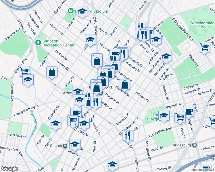 map of restaurants, bars, coffee shops, grocery stores, and more near 4729 Frankford Avenue in Philadelphia