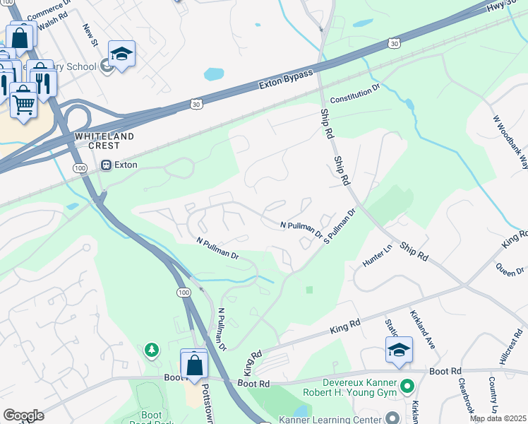 map of restaurants, bars, coffee shops, grocery stores, and more near 732 Chessie Court in West Chester