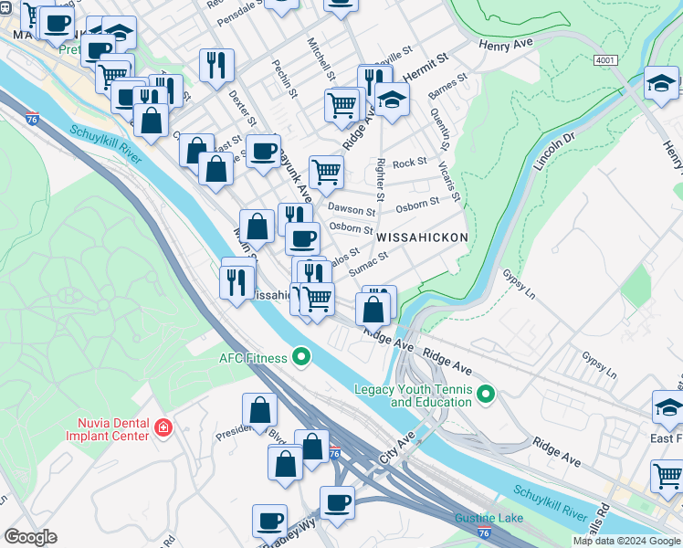 map of restaurants, bars, coffee shops, grocery stores, and more near in Philadelphia