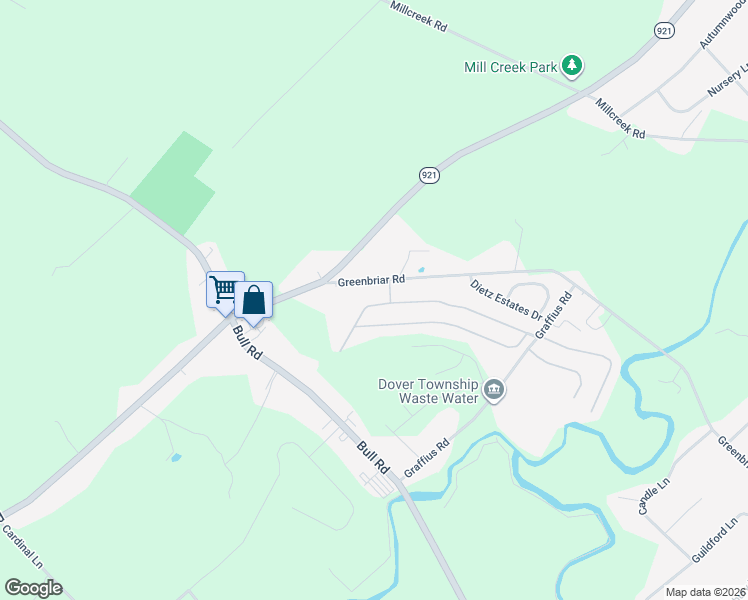 map of restaurants, bars, coffee shops, grocery stores, and more near 350 Westwood Drive in York