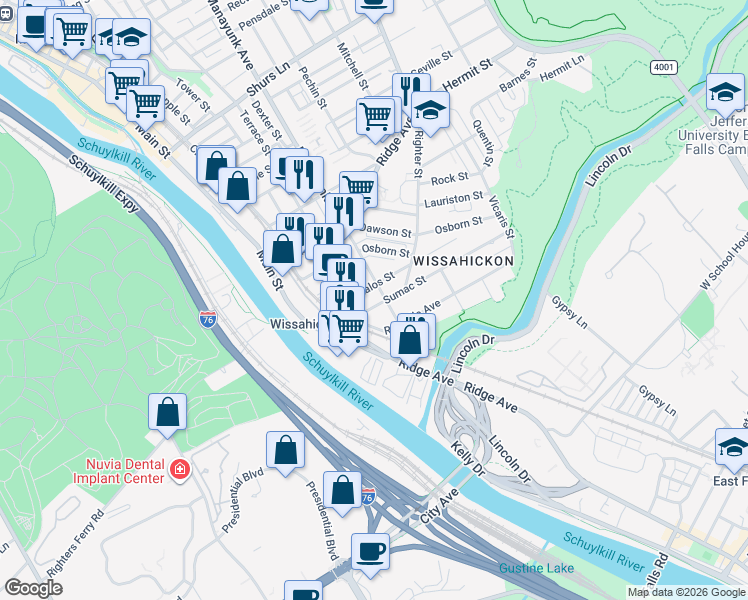 map of restaurants, bars, coffee shops, grocery stores, and more near in Philadelphia