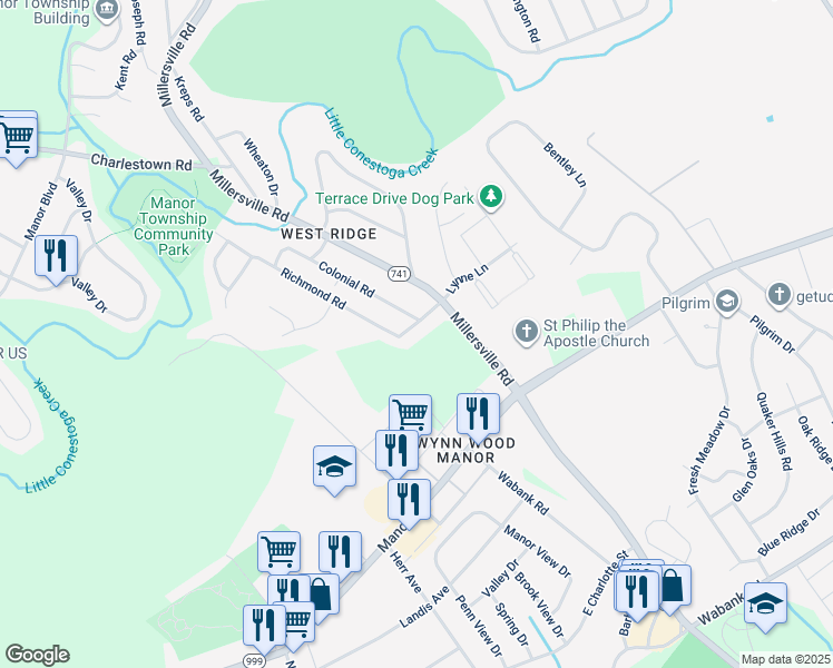 map of restaurants, bars, coffee shops, grocery stores, and more near 2206 Stratford Road in Lancaster