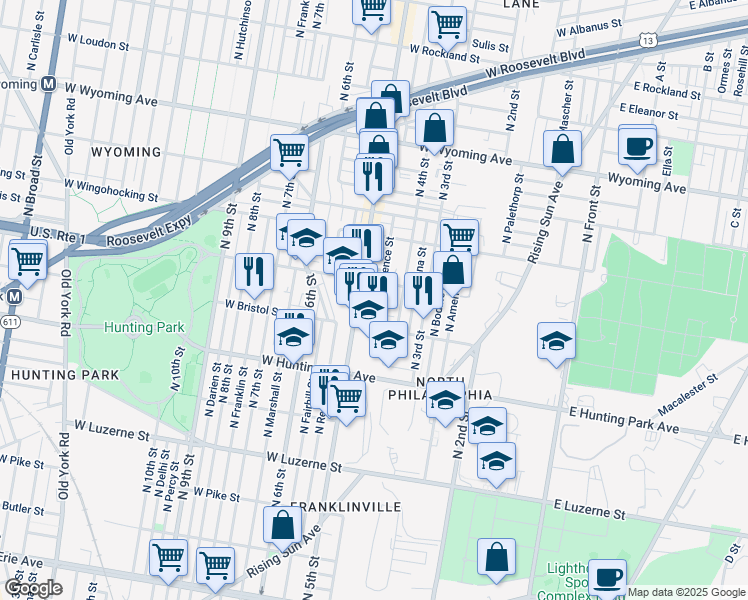 map of restaurants, bars, coffee shops, grocery stores, and more near 436 Saint Luke Street in Philadelphia