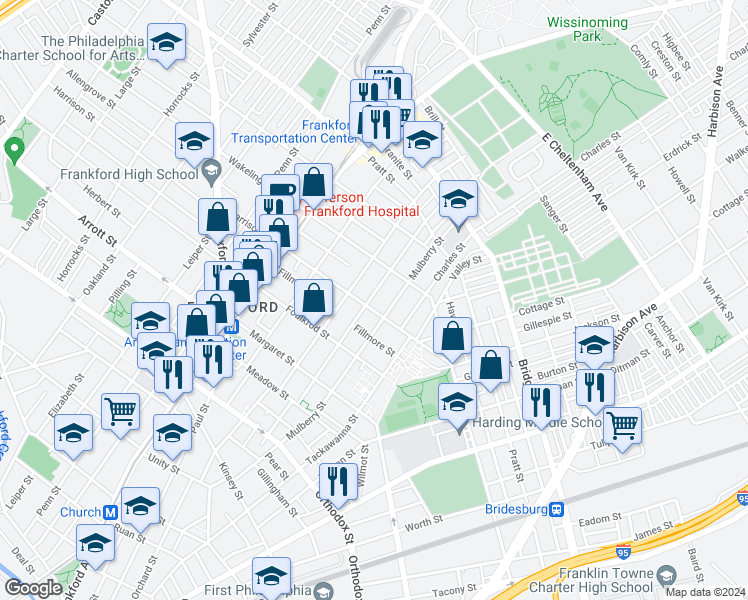 map of restaurants, bars, coffee shops, grocery stores, and more near 4911 Hawthorne Street in Philadelphia