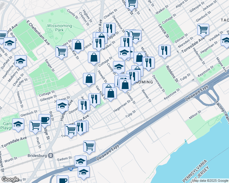 map of restaurants, bars, coffee shops, grocery stores, and more near 5818 Torresdale Avenue in Philadelphia