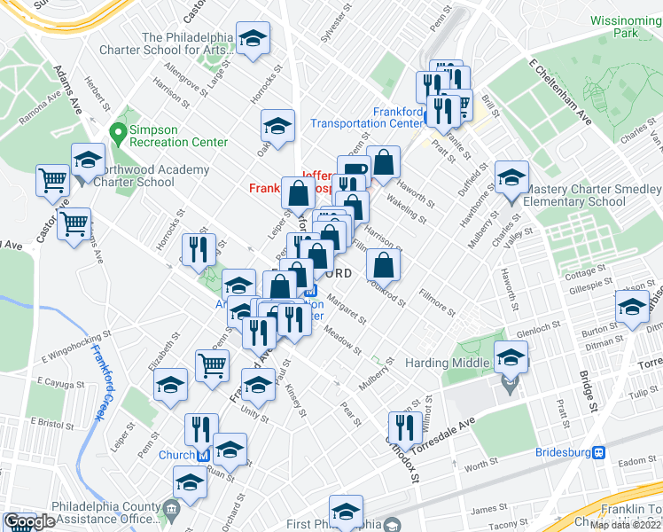 map of restaurants, bars, coffee shops, grocery stores, and more near 4735 Frankford Avenue in Philadelphia