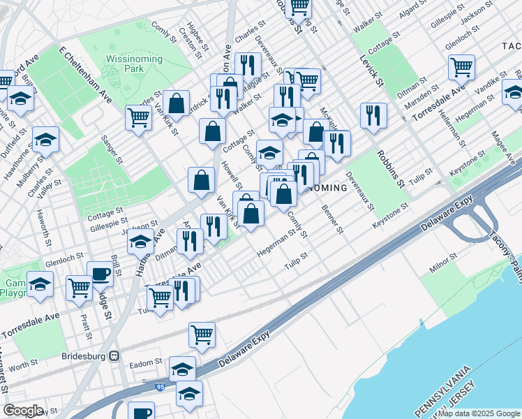 map of restaurants, bars, coffee shops, grocery stores, and more near in Philadelphia