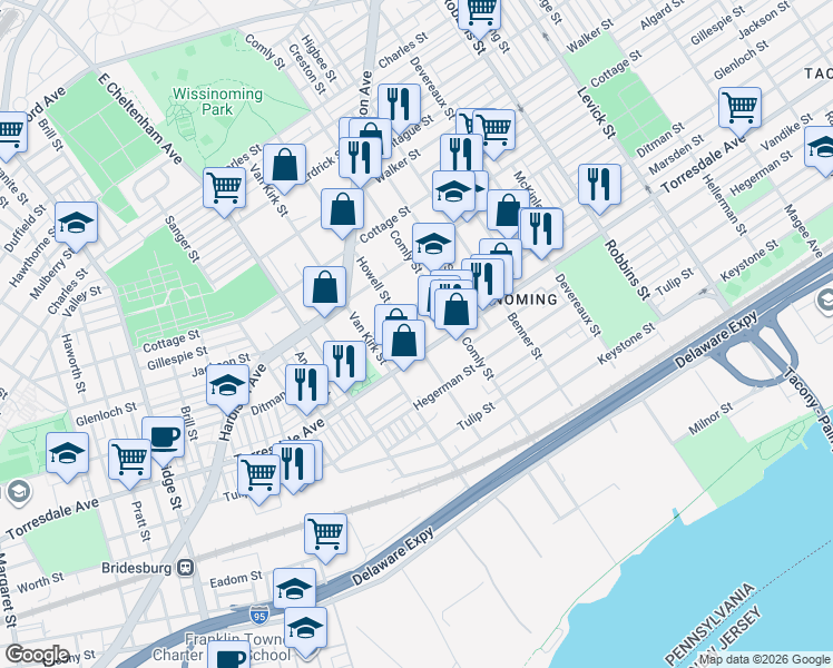 map of restaurants, bars, coffee shops, grocery stores, and more near in Philadelphia