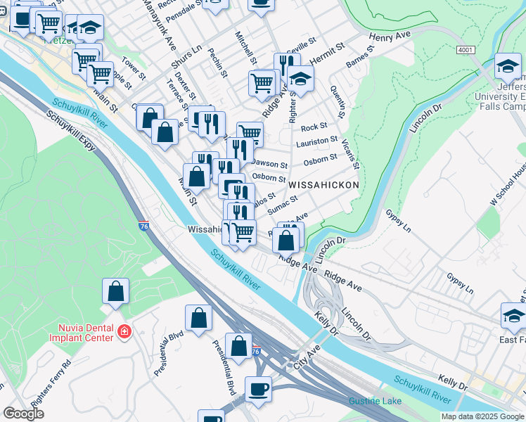 map of restaurants, bars, coffee shops, grocery stores, and more near in Philadelphia