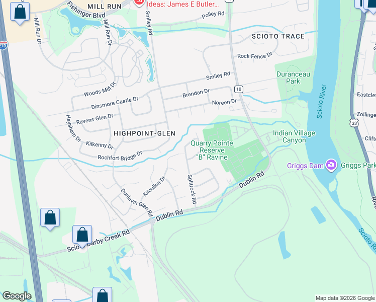 map of restaurants, bars, coffee shops, grocery stores, and more near 3084 Splitrock Road in Columbus
