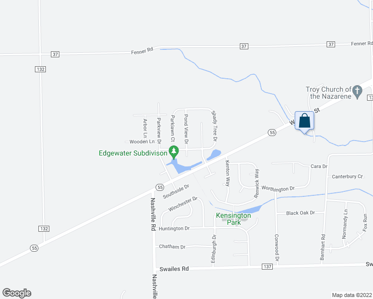 map of restaurants, bars, coffee shops, grocery stores, and more near 2760 Twin Lakes Drive in Troy