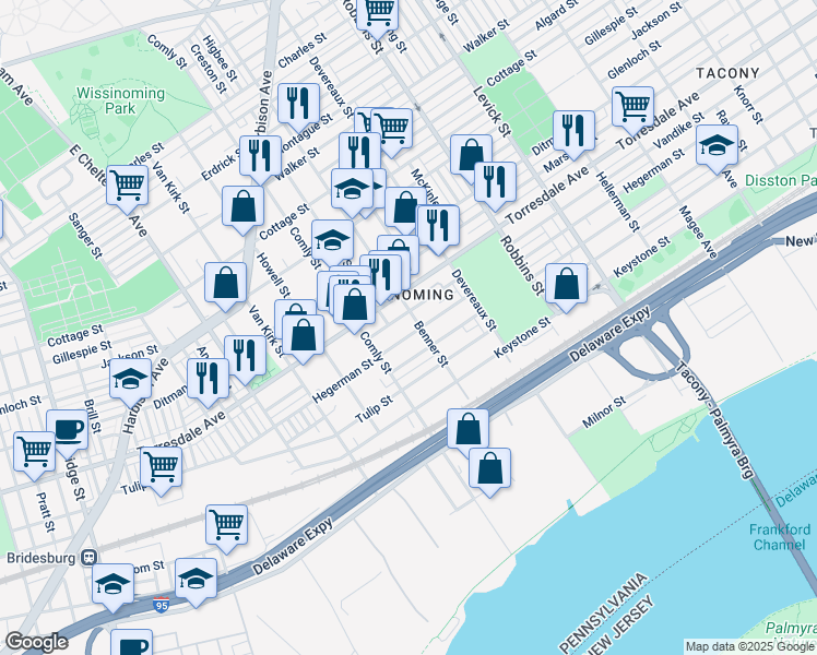 map of restaurants, bars, coffee shops, grocery stores, and more near 6040 Hegerman Street in Philadelphia