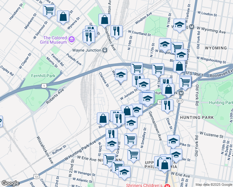 map of restaurants, bars, coffee shops, grocery stores, and more near 1942 Bonitz Street in Philadelphia