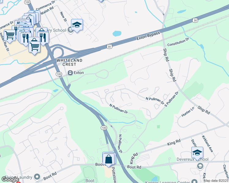 map of restaurants, bars, coffee shops, grocery stores, and more near 513 Astor Square in West Chester