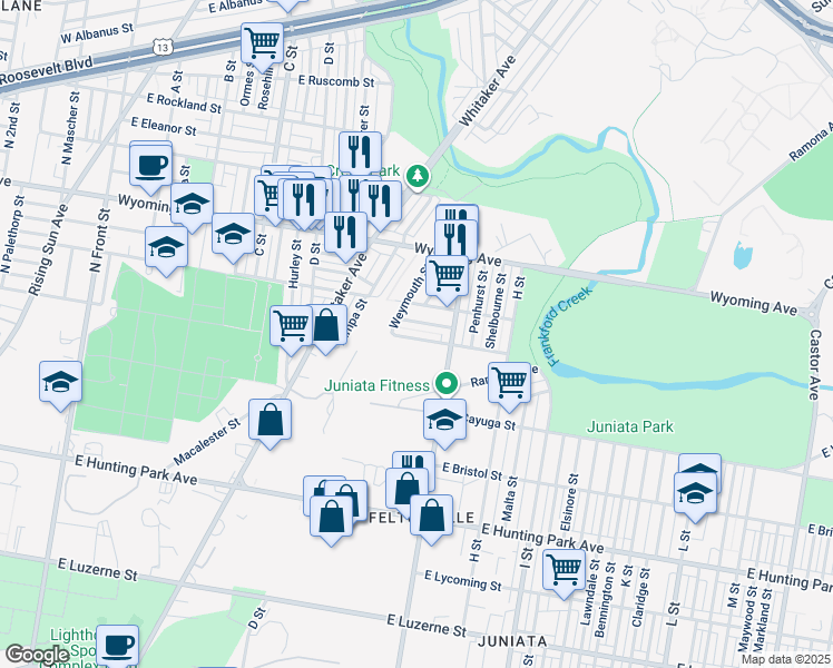 map of restaurants, bars, coffee shops, grocery stores, and more near 629 East Annsbury Street in Philadelphia