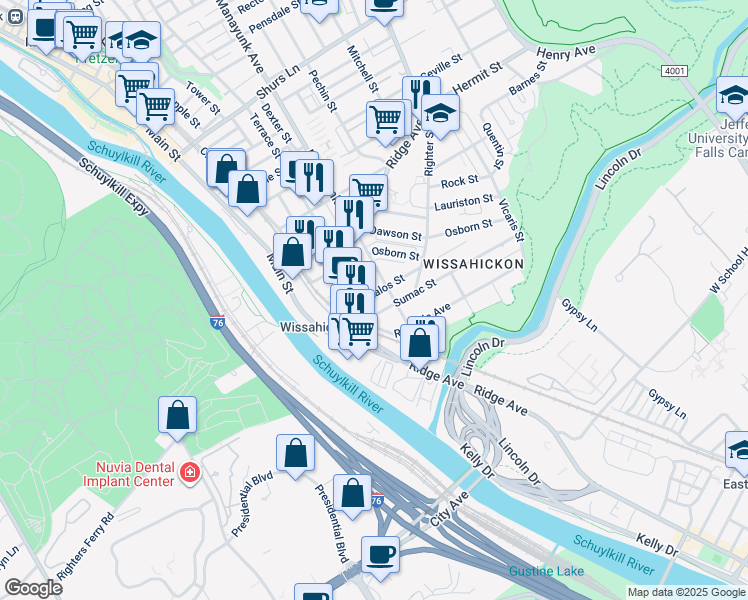 map of restaurants, bars, coffee shops, grocery stores, and more near 118 Kalos Street in Philadelphia