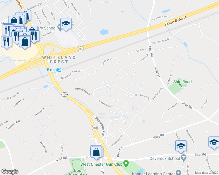map of restaurants, bars, coffee shops, grocery stores, and more near 699 Metro Court in West Chester