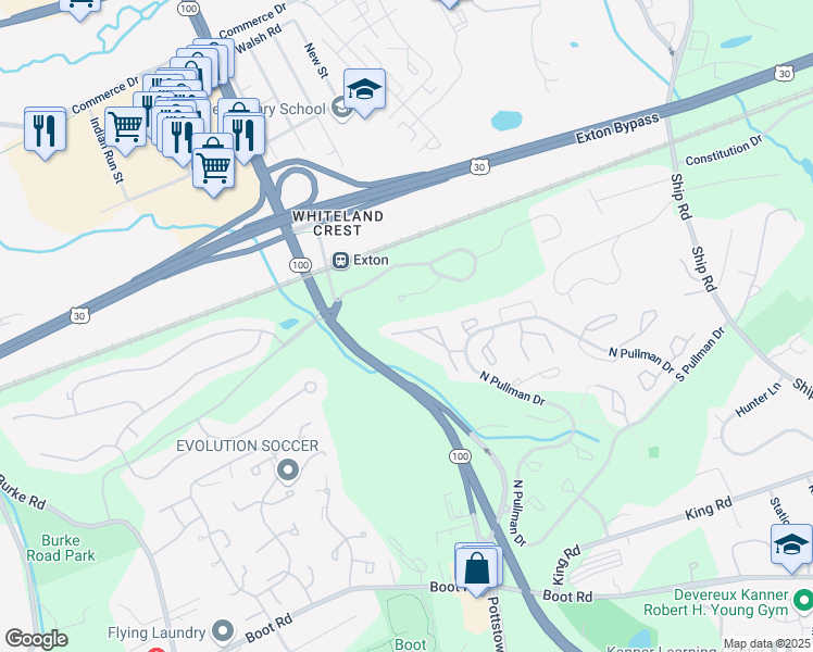 map of restaurants, bars, coffee shops, grocery stores, and more near 397 Hartford Square in West Chester