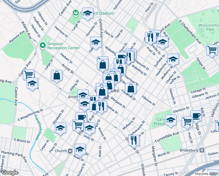 map of restaurants, bars, coffee shops, grocery stores, and more near 4728 Frankford Avenue in Philadelphia