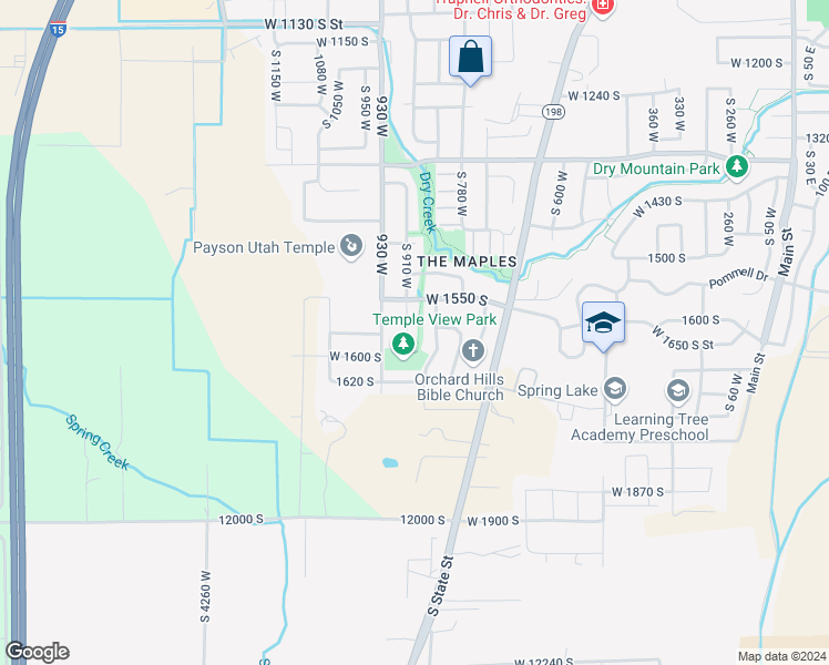 map of restaurants, bars, coffee shops, grocery stores, and more near 1579 South 910 West in Payson