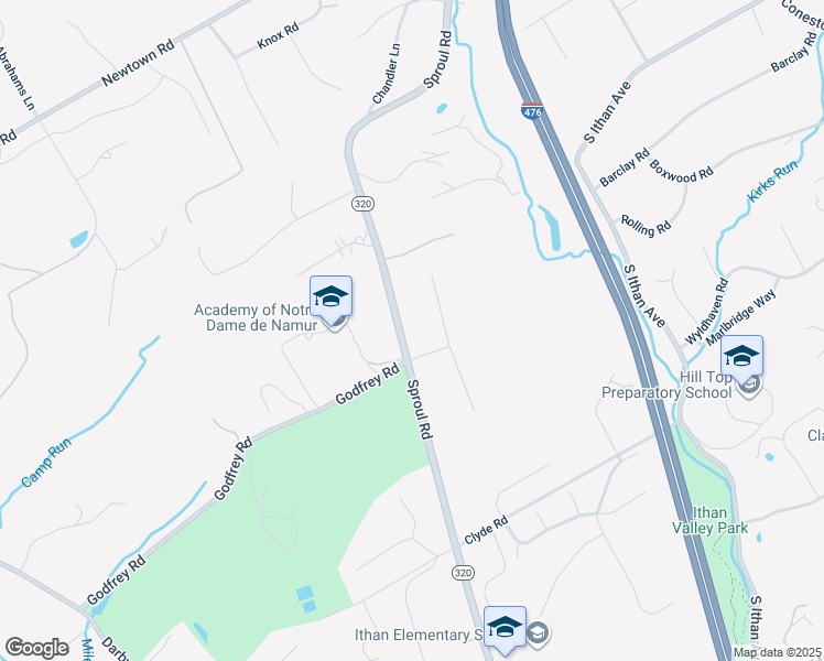 map of restaurants, bars, coffee shops, grocery stores, and more near 619 Sproul Road in Villanova