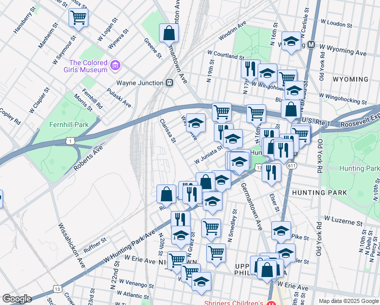 map of restaurants, bars, coffee shops, grocery stores, and more near 1936 Bonitz Street in Philadelphia