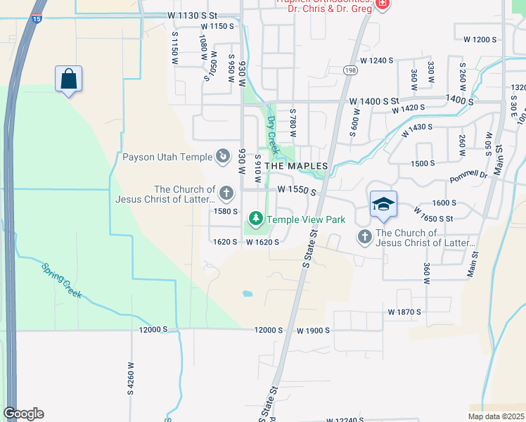 map of restaurants, bars, coffee shops, grocery stores, and more near 1579 South 910 West in Payson
