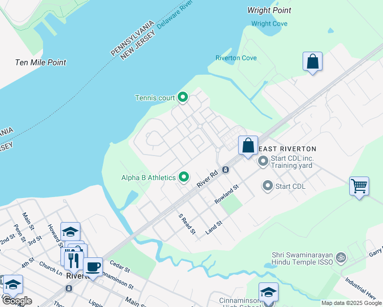 map of restaurants, bars, coffee shops, grocery stores, and more near 1598 Jason Drive in Cinnaminson