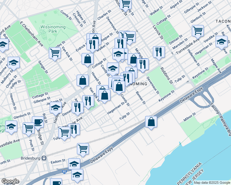 map of restaurants, bars, coffee shops, grocery stores, and more near 5907 Torresdale Avenue in Philadelphia
