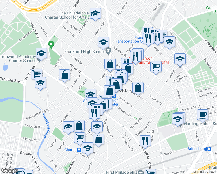 map of restaurants, bars, coffee shops, grocery stores, and more near in Philadelphia