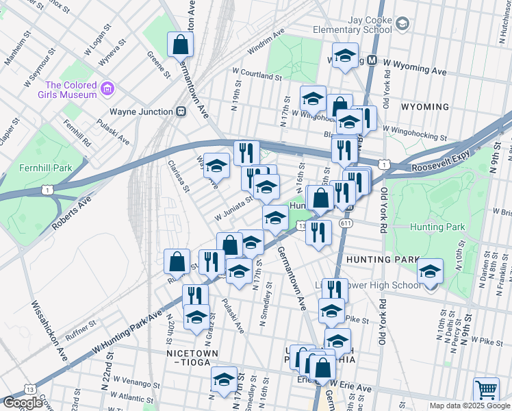 map of restaurants, bars, coffee shops, grocery stores, and more near in Philadelphia