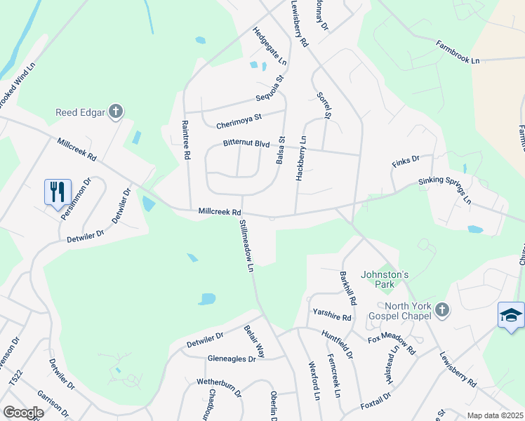 map of restaurants, bars, coffee shops, grocery stores, and more near 966 Millcreek Road in York