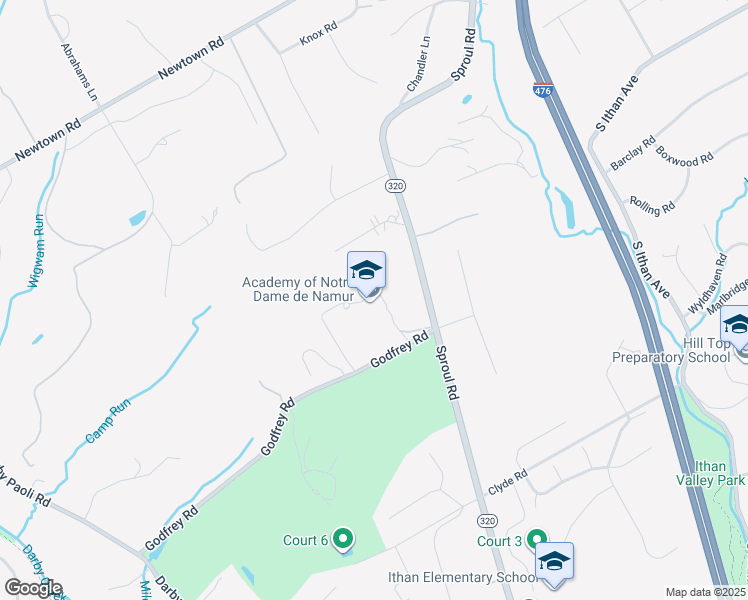 map of restaurants, bars, coffee shops, grocery stores, and more near 560 Sproul Road in Villanova