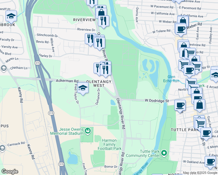 map of restaurants, bars, coffee shops, grocery stores, and more near 480 Mahoning Ct in Columbus