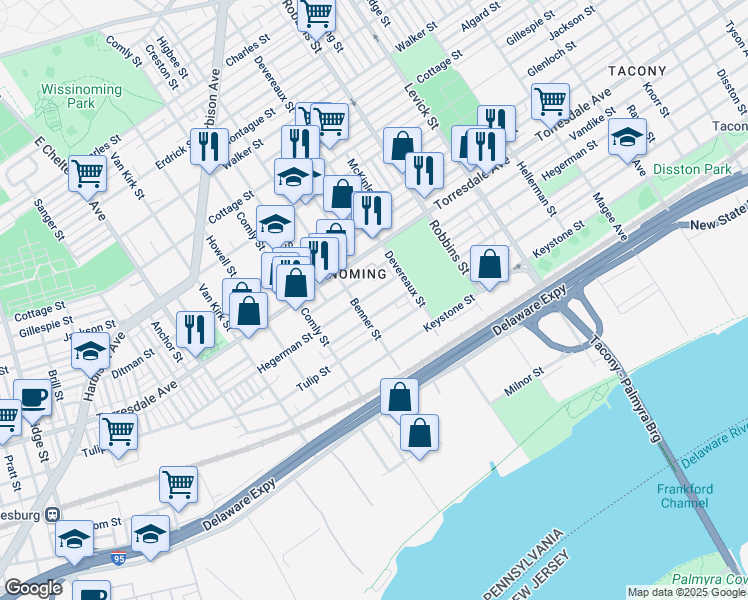 map of restaurants, bars, coffee shops, grocery stores, and more near 6123 Hegerman St in Philadelphia