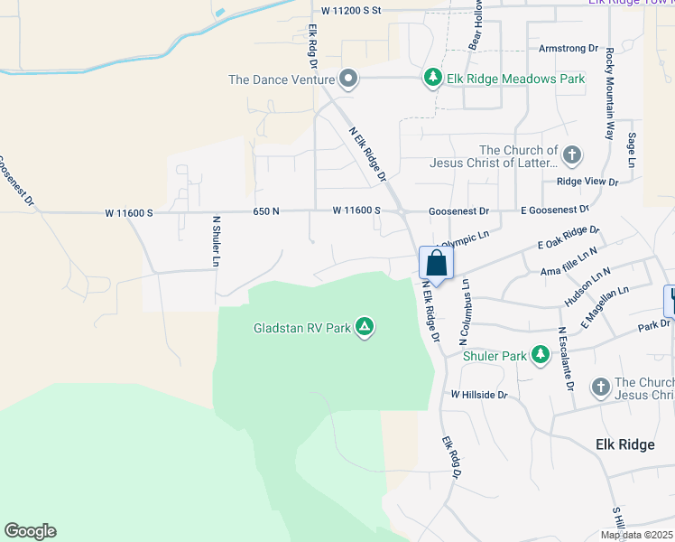 map of restaurants, bars, coffee shops, grocery stores, and more near 627 West Olympic Lane in Elk Ridge